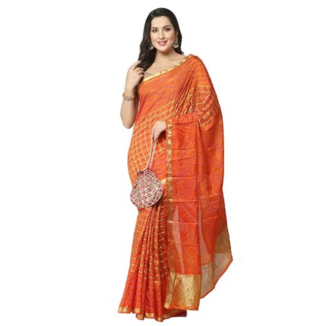 Buy KISHORI Women Silk Bandhani and Zari Weaving Saree and Blouse Piece ...