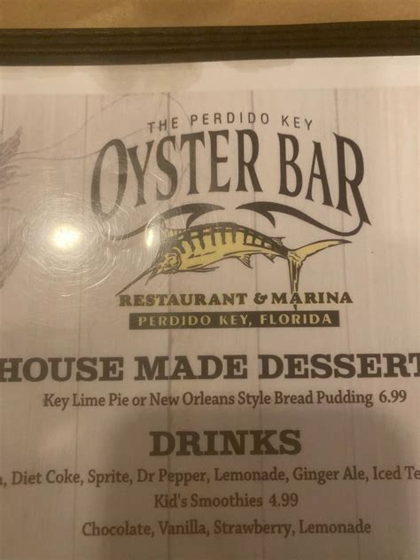 Menu at Oyster Bar Restaurant and Marina, Perdido Key