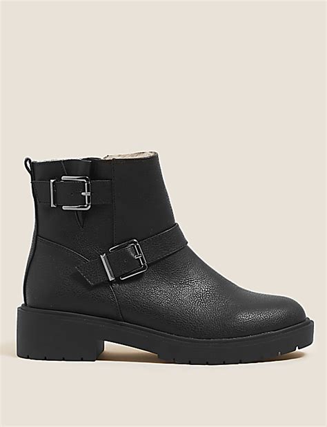 Buy Biker Faux Fur Buckle Ankle Boots at Marks & Spencer