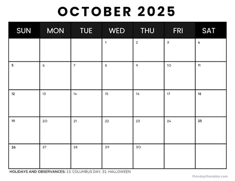 October 2025 Calendar (52 Free PDF Printables)