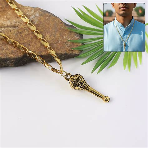 Golden Hanuman Gada Pendant with Chain – Devotional Lightweight Daily
