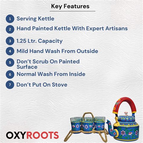 Hand Painted Aluminium Kettle Jute Stand 6 Glass Set Blue - Oxyroots ...