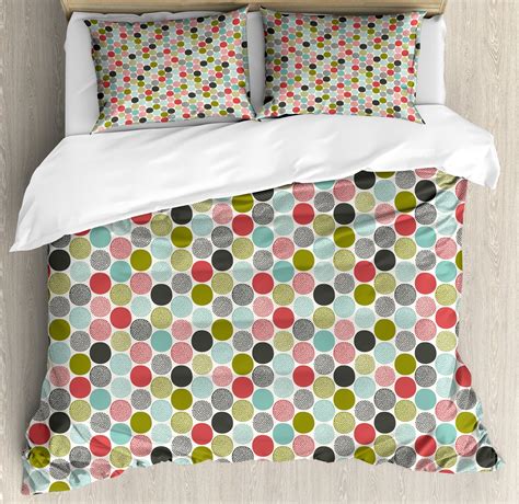 Colorful Duvet Cover Set, Abstract Circles and Dots Doodle Style Retro ...