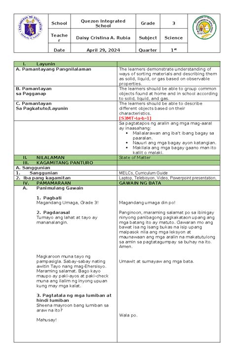 Lesson-Plan Science-3-Week-1-1st-Quarter - School Quezon Integrated ...