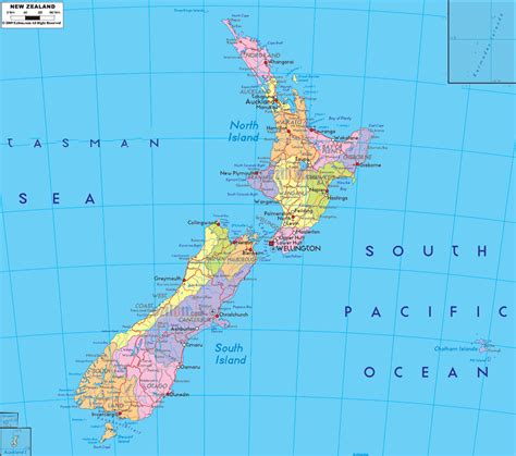 Large detailed administrative map of New Zealand with roads, cities and ...