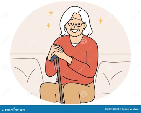 Smiling Elderly Grandmother Sit on Sofa Stock Illustration ...