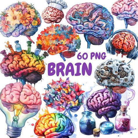 Watercolor Brain Clipart Bundle, Colorful Brain Clipart, Mind ...