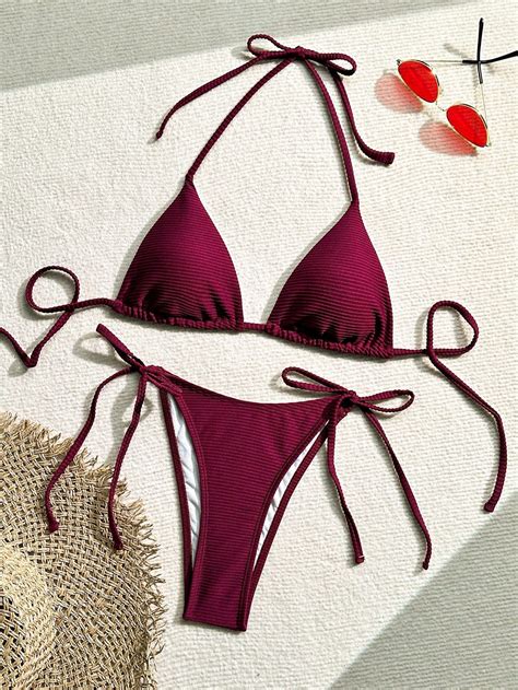 Solid Color Textured Two-Piece Swimsuit For Vacation | Trendy swimsuits ...