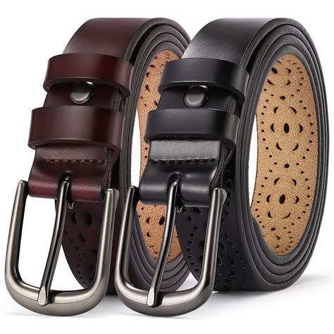 Sendefn Women's Leather Belts with Pin Buckle 2 Pack, Casual and Dress ...