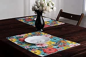 Buy Ixora Decor Cotton Digital Print Floral Design Table Mats for ...