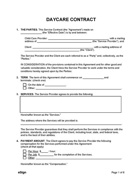In Home Daycare Contract Template