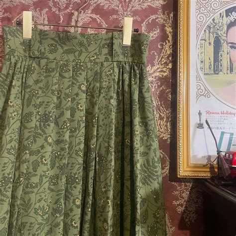 flower pattern dull green skirt | 古着屋Lilyberry