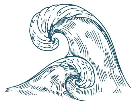 Flowing sea waves sketch water motion drawing | Premium Vector