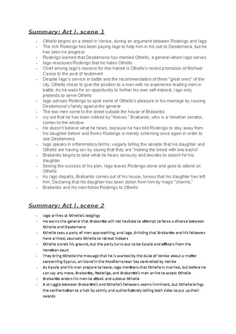 Act 1 - Othello - Summary: Act I, scene 1 - Othello begins on a street ...