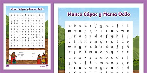 Sopa de letras: Manco Cápac y Mama Ocllo | Twinkl