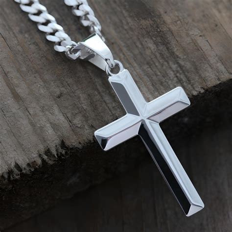 Sterling Silver Men Cross Necklace, Elegant Classic Silver Unisex Cross ...