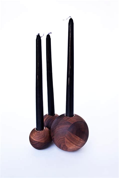 Contemporary Candle Holder, Boule #2, Carved Walnut and Brass by Nadine ...