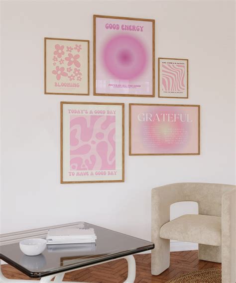 Pink Gallery Wall Set, Digital Art Prints, Pink Wall Art, Pink Poster ...