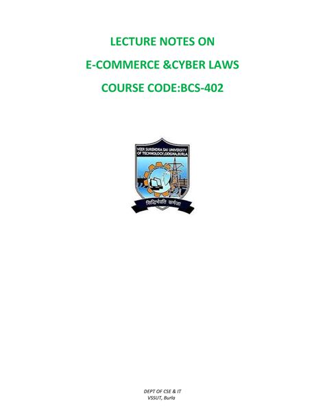 E-commerce Notes - DEPT OF CSE & IT LECTURE NOTES ON E-COMMERCE &CYBER ...
