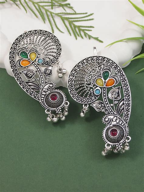 Buy I Jewels Multi-Color Stones Studded Designer Oxidised Ear Cuff Online