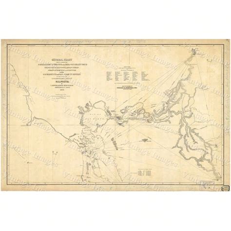 Mapa vintage de 1850 de la Bahía de San Francisco, California Mapa ...