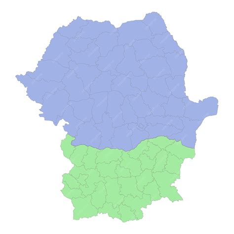 High quality political map of romania and bulgaria with borders of the regions or provinces ...