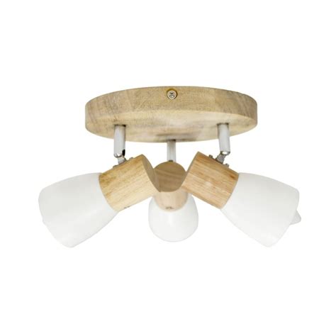 Plafón de madera redondo Lan con 3 focos blancos para bombillas E14