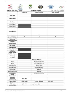 Fillable Online ENTRY FORM - Indian Motorsport Fax Email Print - pdfFiller
