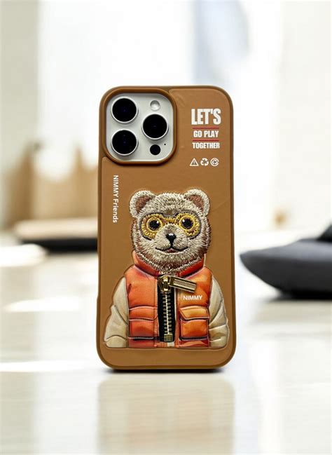Nimmy Brown Bear Shockproof Embroidery PU Leather Phone Case – BuzzStreet