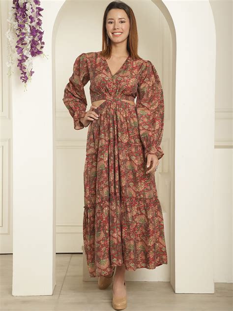 Elegant Maroon Floral Maxi Dress by Wyshlist