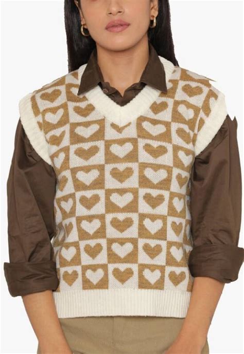 Classic Block Heart Charm Self-Design Sweater by Wyshlist