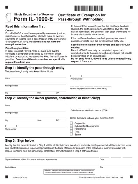 Illinois Form IL-1000-E Certificate of Exemption - Blank Fillable ...