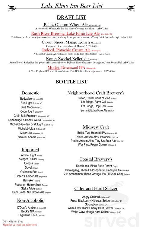 Menu for Lake Elmo Inn in Lake Elmo, MN | Sirved