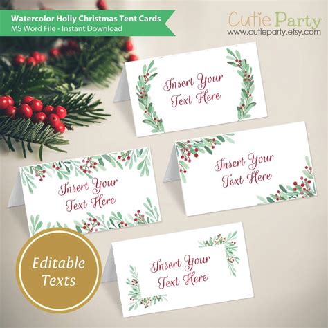 Holiday place cards printable food tent cards holiday party etsy – Artofit