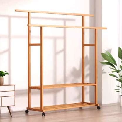 ADA Handicraft Bamboo Double Rod Coat Rack, Clothes Rail with Dual ...