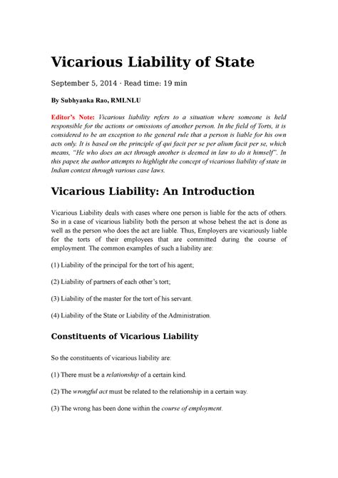 Vicarious Liability of State fortorts and for state - Vicarious ...