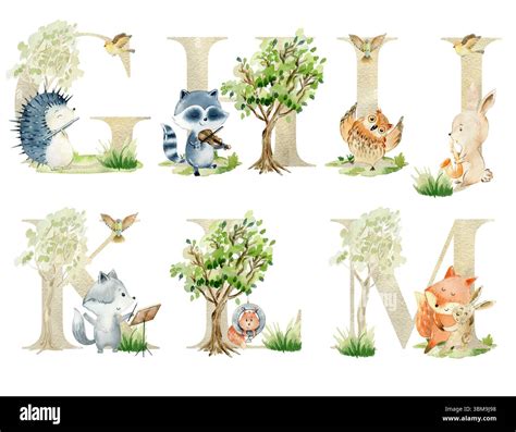 Watercolor animals letters Stock Photo - Alamy