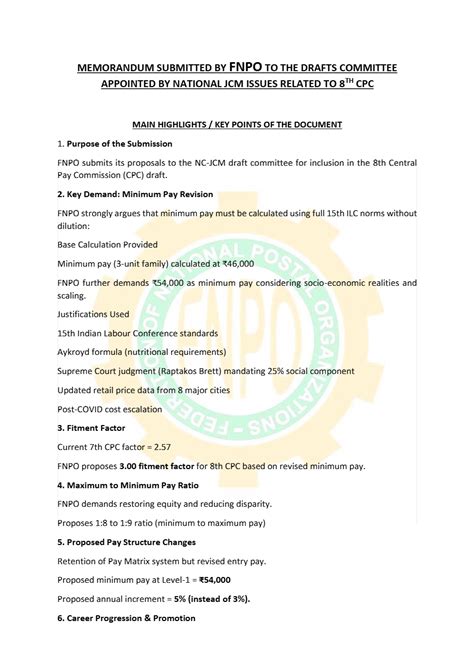 FNPO's Demands for 8th Central Pay Commission: Minimum Pay ₹54,000 ...