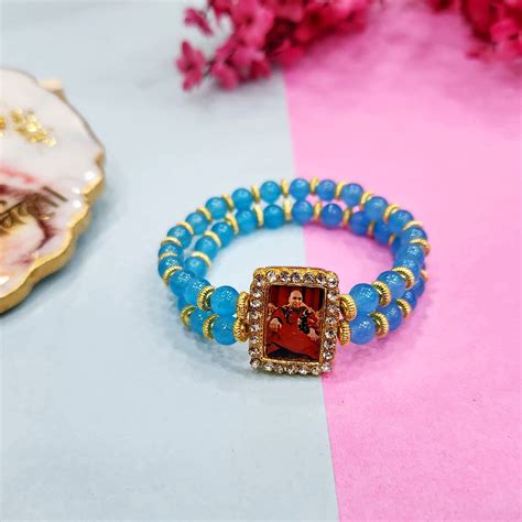 Sky Blue Beaded Guru Ji Maharaj Swaroop Bracelet | Satvikstore.in ...