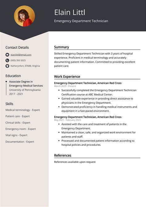 Emergency Department Technician CV Example for 2025 (Skills & Templates)