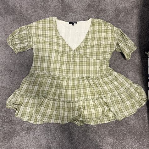 kendall & kylie green plaid dress with ruffle... - Depop