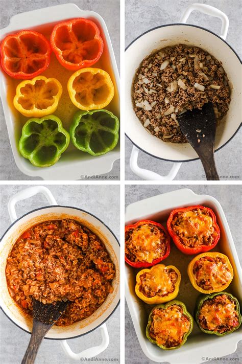 Stuffed bell peppers with ground beef, rice, and cheese is an all-in ...