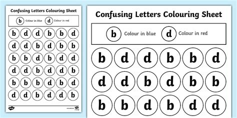 Confusing Letters Colouring Worksheets B and D