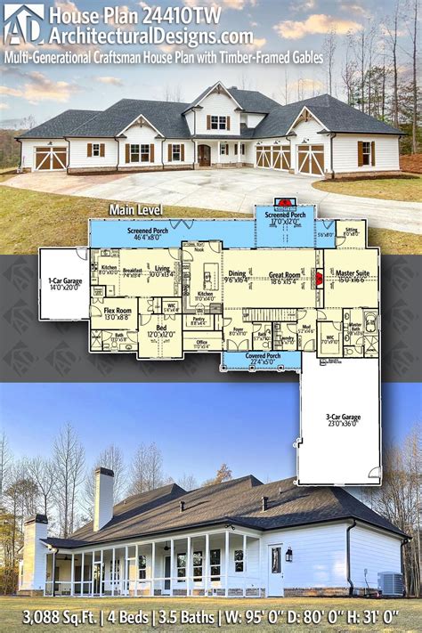 Plan 24410TW: Multi-Generational Craftsman House Plan with Timber ...