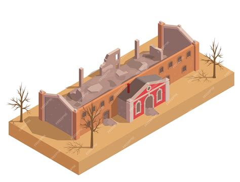Разрушенное разрушенное здание Изометрия | Бесплатно векторы