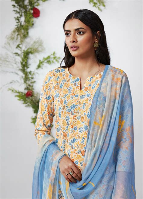 Ganga Cotton Unstitched Suit Material With Chiffon Dupatta – Stilento