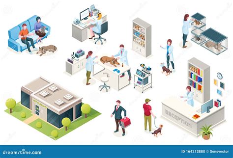 Isometric Veterinarian Clinic, Pets and Doctors Stock Vector ...