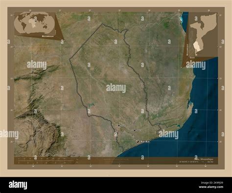 Gaza, province of Mozambique. Low resolution satellite map. Locations ...
