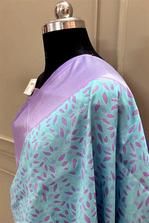 Firozi and Lavender Resham Zari Banarasi Silk Saree – Mohsin Textiles