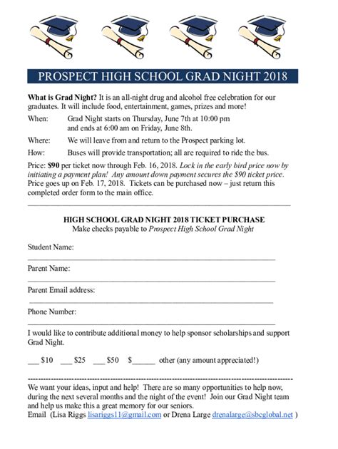 Fillable Online Grad Night 2018 SnacksProspect High School Parent ...